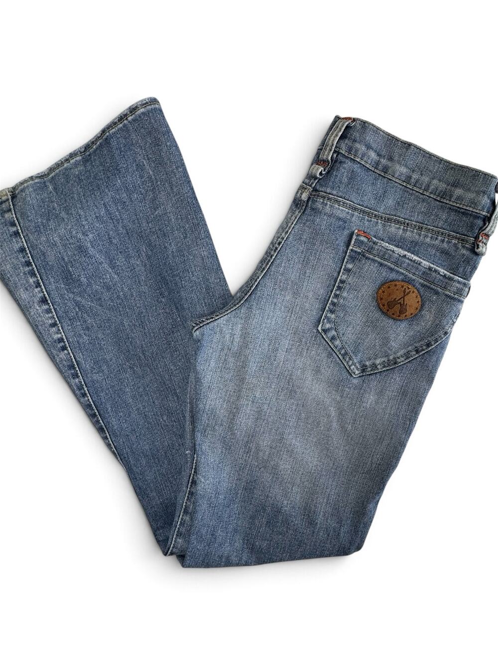 Vintage Y2K BCBGIRLS Flare Denim Jeans Womens 29 Low Rise Rocker Guitar Detail